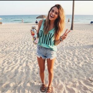 Vintage VS PINK Y2K Mint Green Graphic Tank w/ Side Lace women’s XS